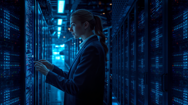 Cybersecurity engineer working in a data center